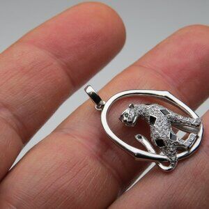 Sterling Silver Diamond & Emerald Panter Pendant